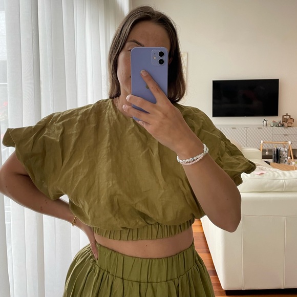 Dissh Olive Linen Top & Maxi Skirt Set - Picture 4 of 7